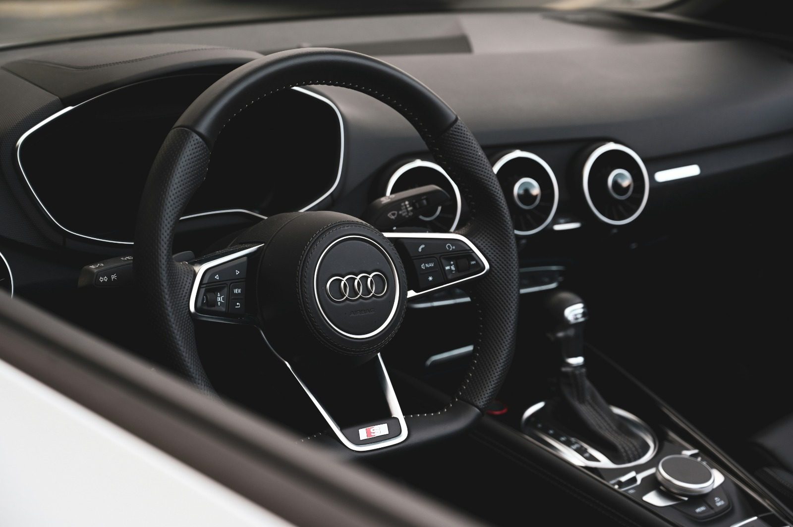 Audi steering wheel and instrument cluster, S-line detail